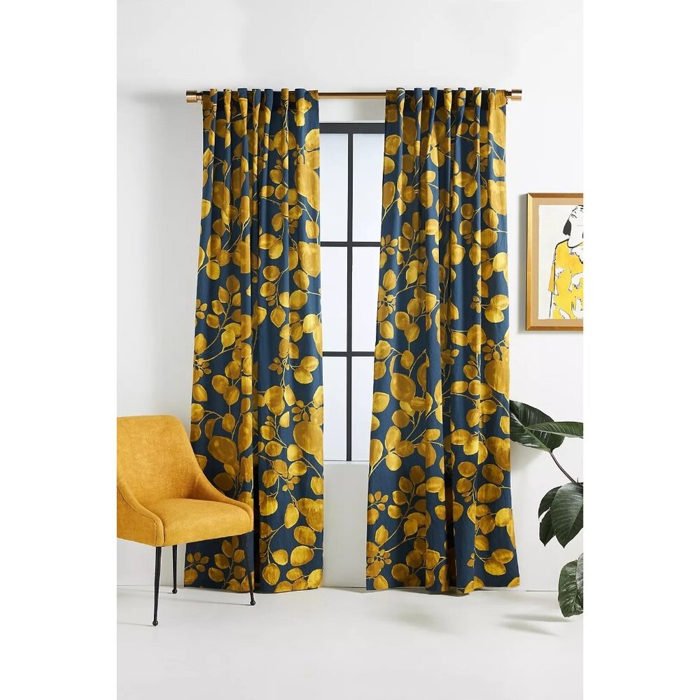 Anthropologie Sussette Patterned Curtain 50x84 NEW Navy Olive